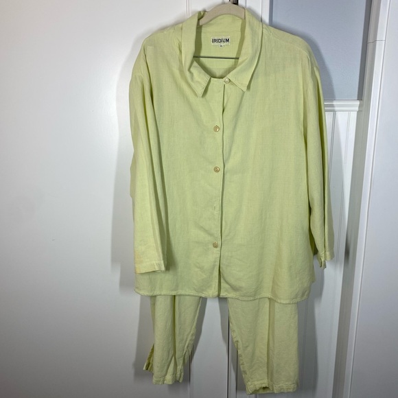 iridium set lagenlook boho‎ relaxed citron green 100% cotton size xl resortwear - Picture 1 of 14